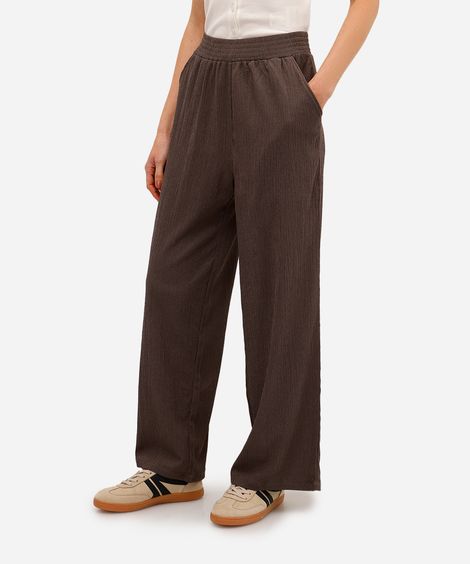 calça wide leg  feminina texturizada cinza