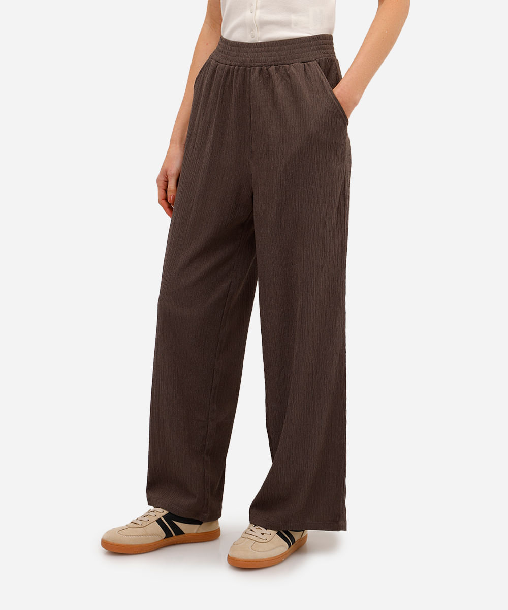 calça wide leg  feminina texturizada cinza
