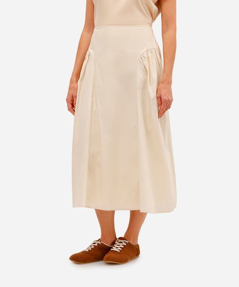 saia feminina midi de algodão com pala bege