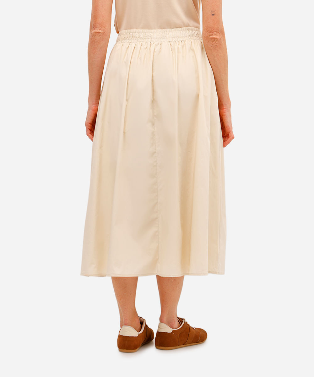 saia feminina midi de algodão com pala bege