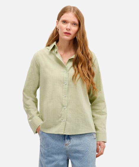 camisa feminina de algodão manga longa verde