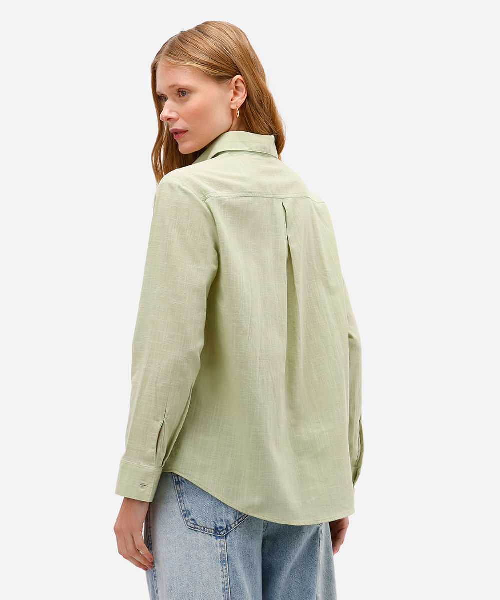 camisa feminina de algodão manga longa verde