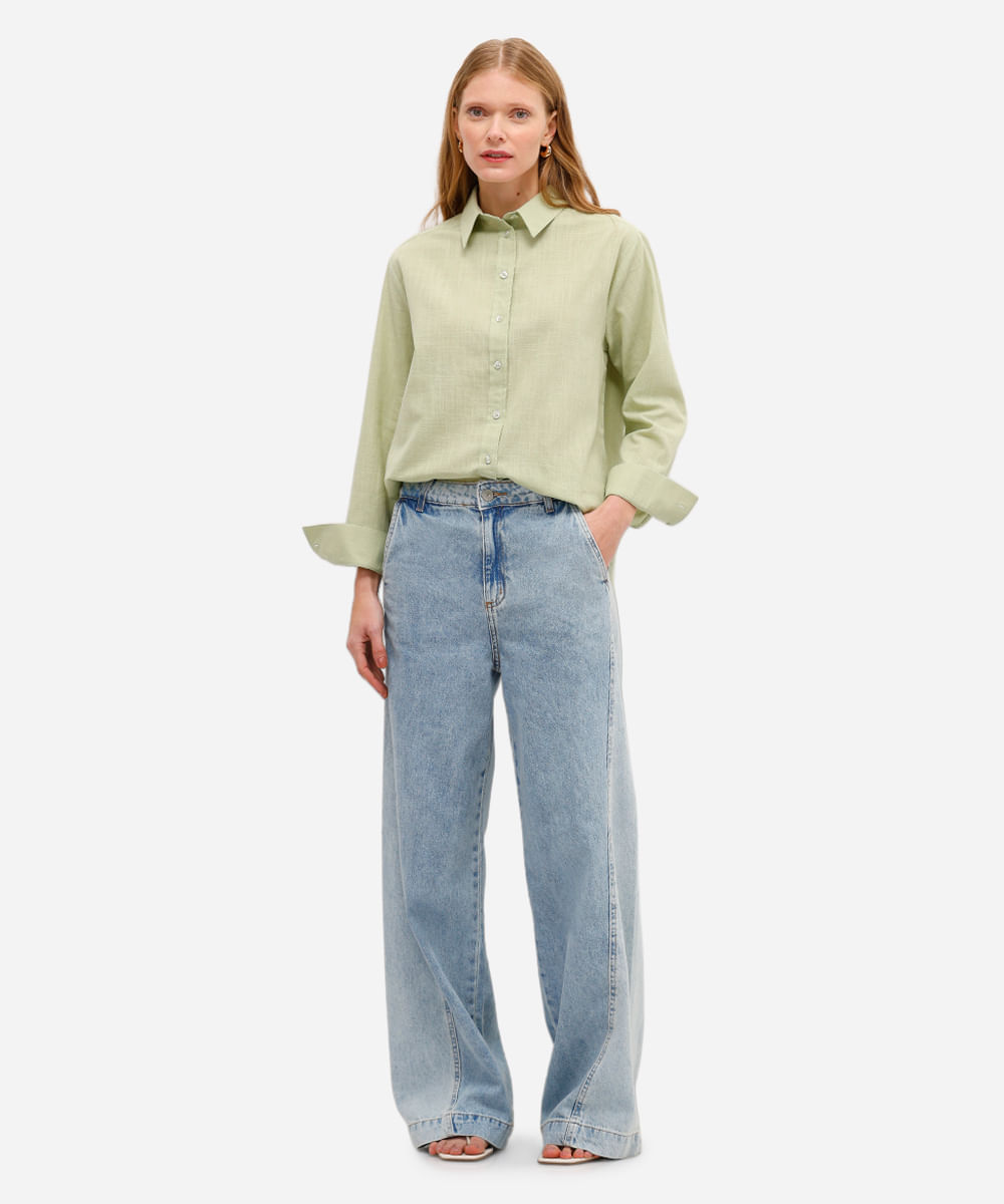 camisa feminina de algodão manga longa verde