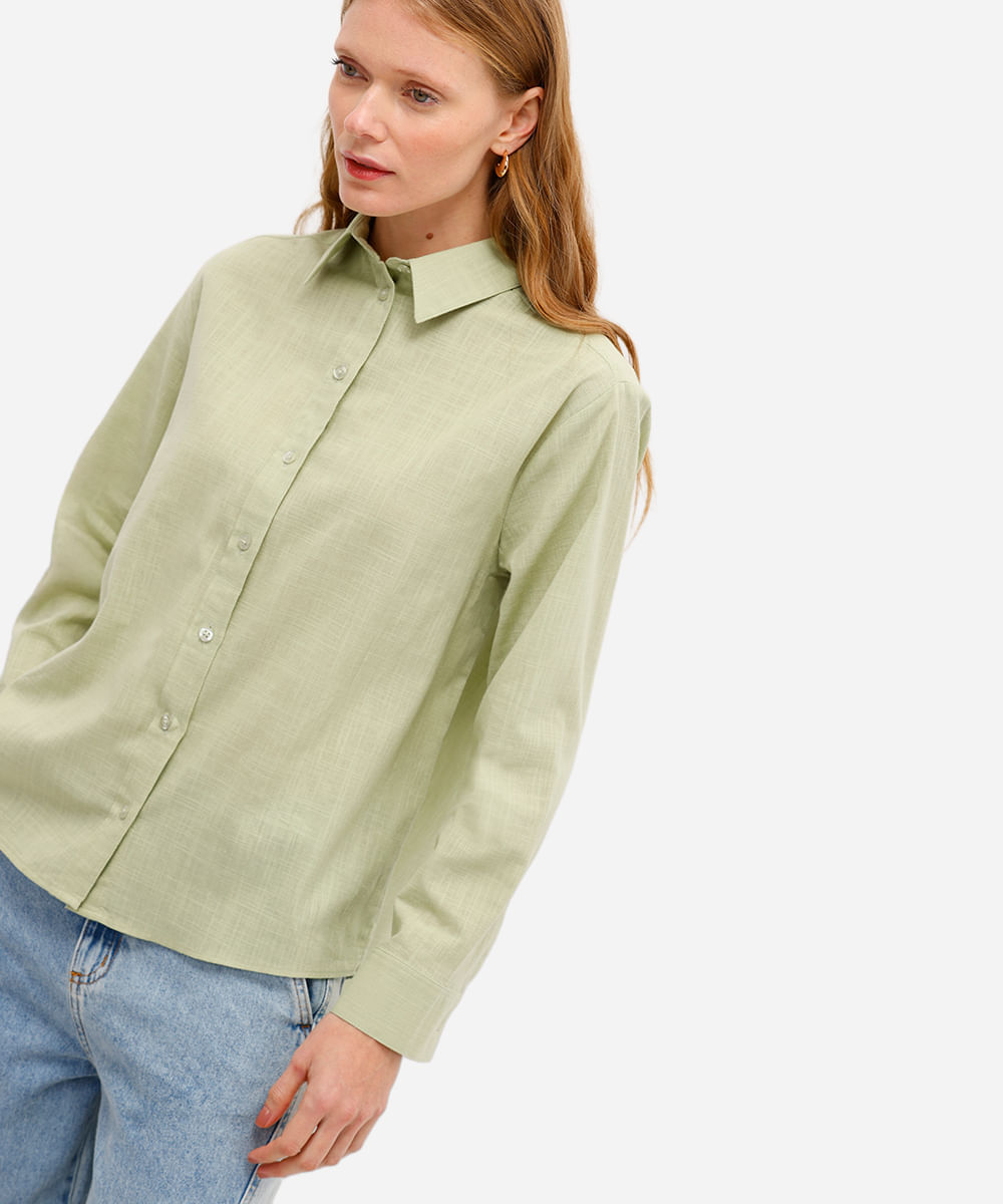 camisa feminina de algodão manga longa verde
