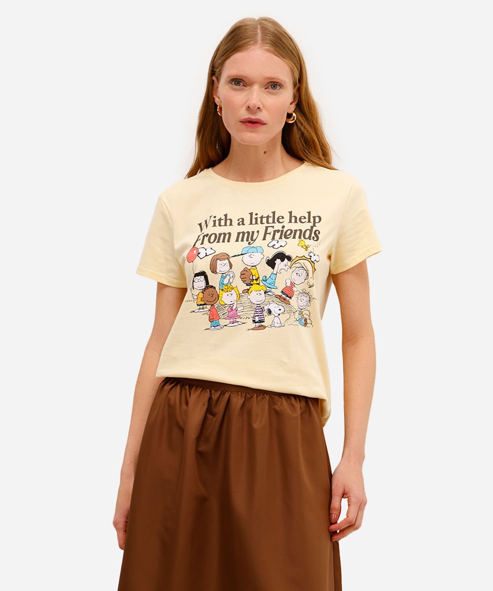camiseta feminina de algodão snoopy amarela