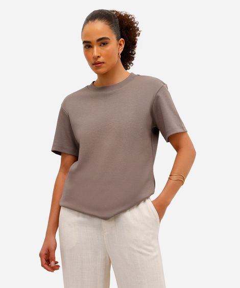 camiseta oversized feminina de algodão peruano interlock cinza