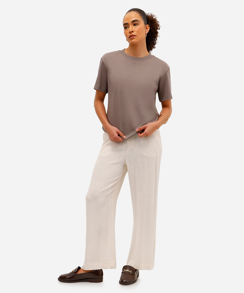 camiseta oversized feminina de algodão peruano interlock cinza