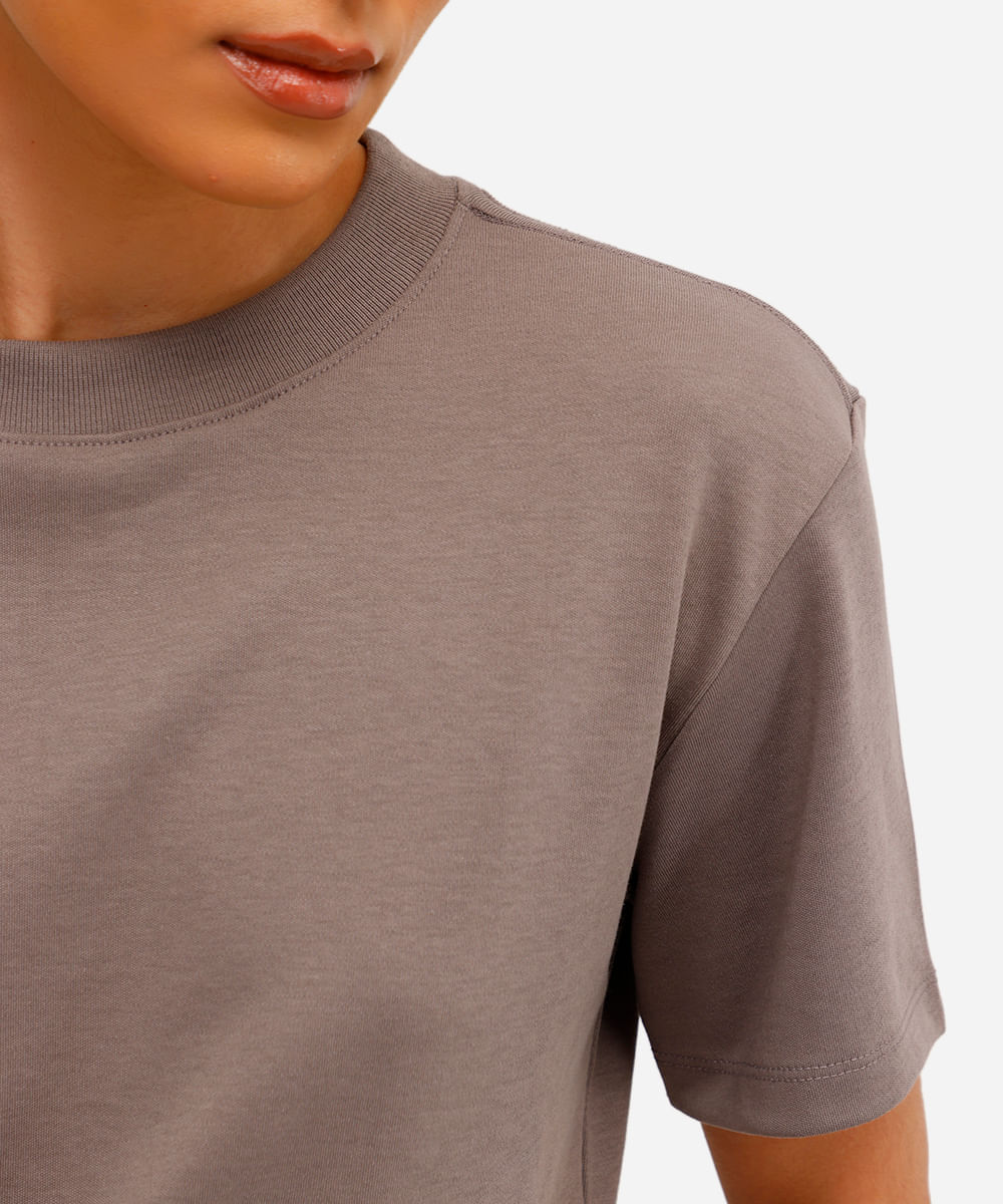 camiseta oversized feminina de algodão peruano interlock cinza