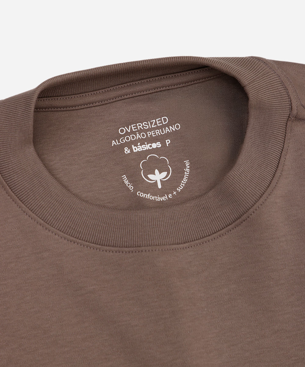 camiseta oversized feminina de algodão peruano interlock cinza