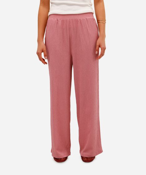 calça wide leg feminina texturizada rosa