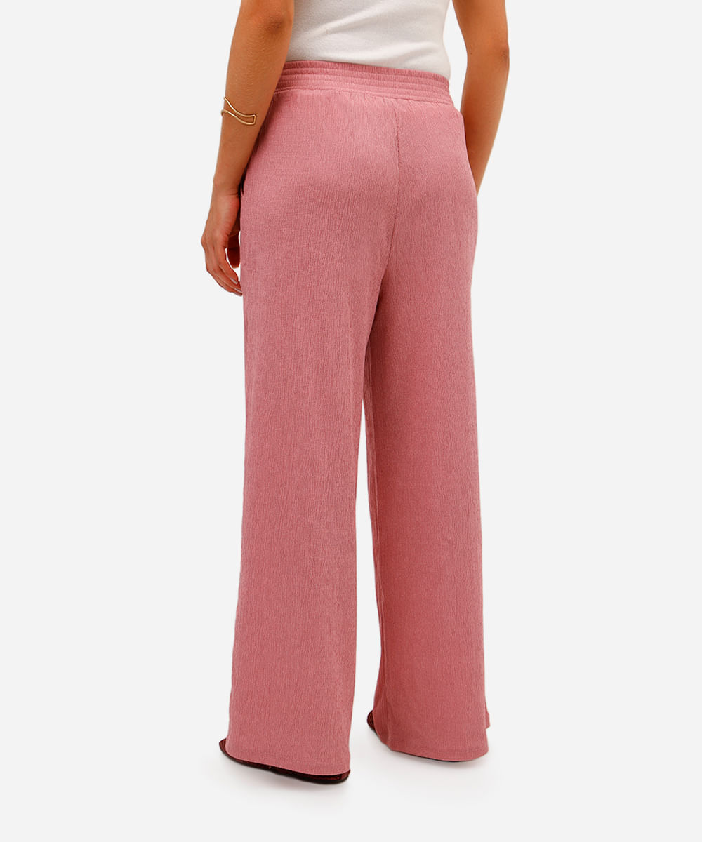 calça wide leg feminina texturizada rosa