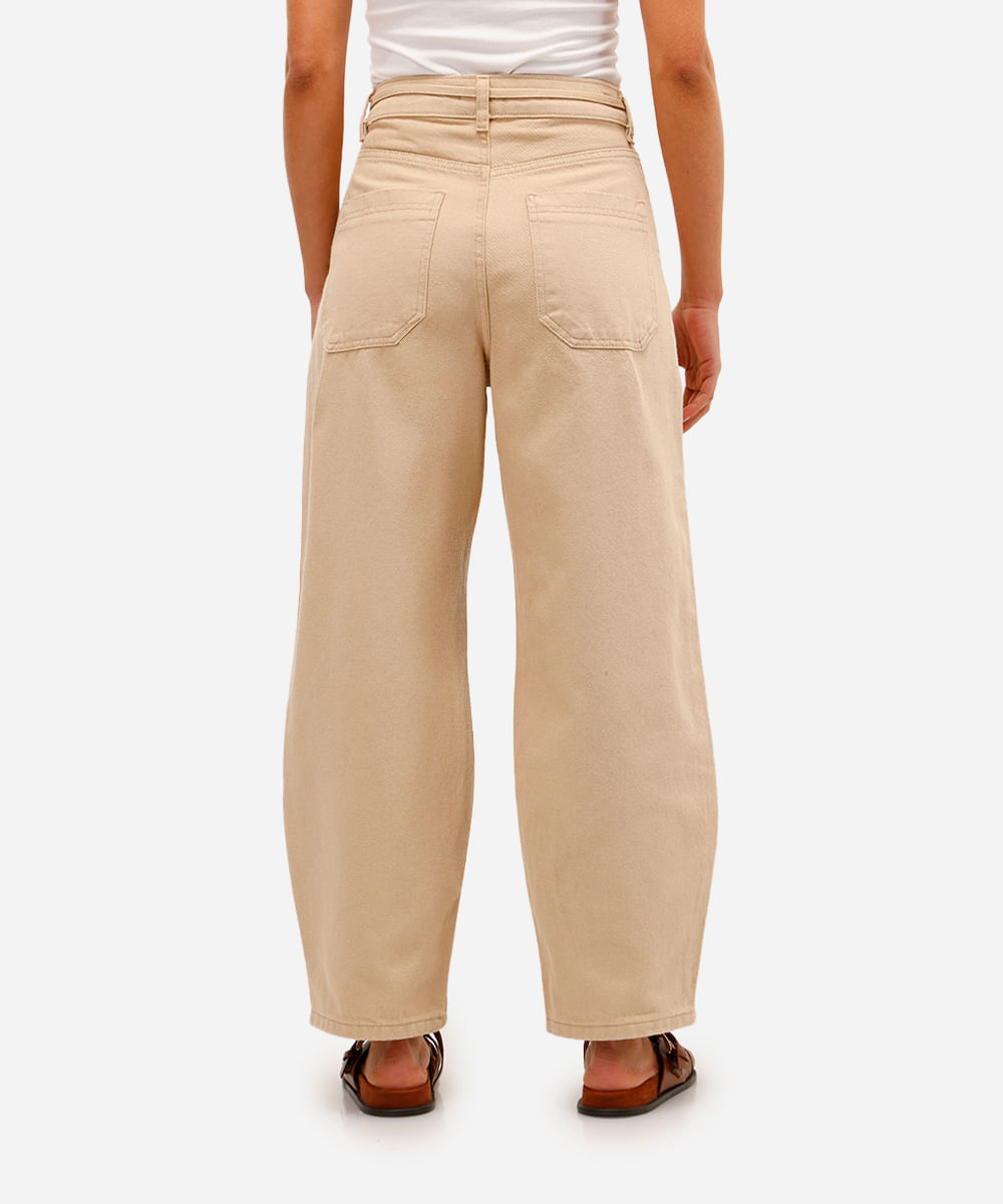 calça baggy balloon feminina sarja com cordão bege