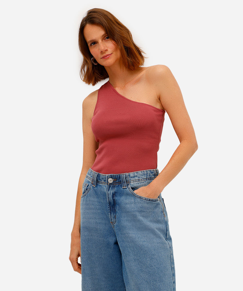 blusa ombro único feminina de tricot rosa