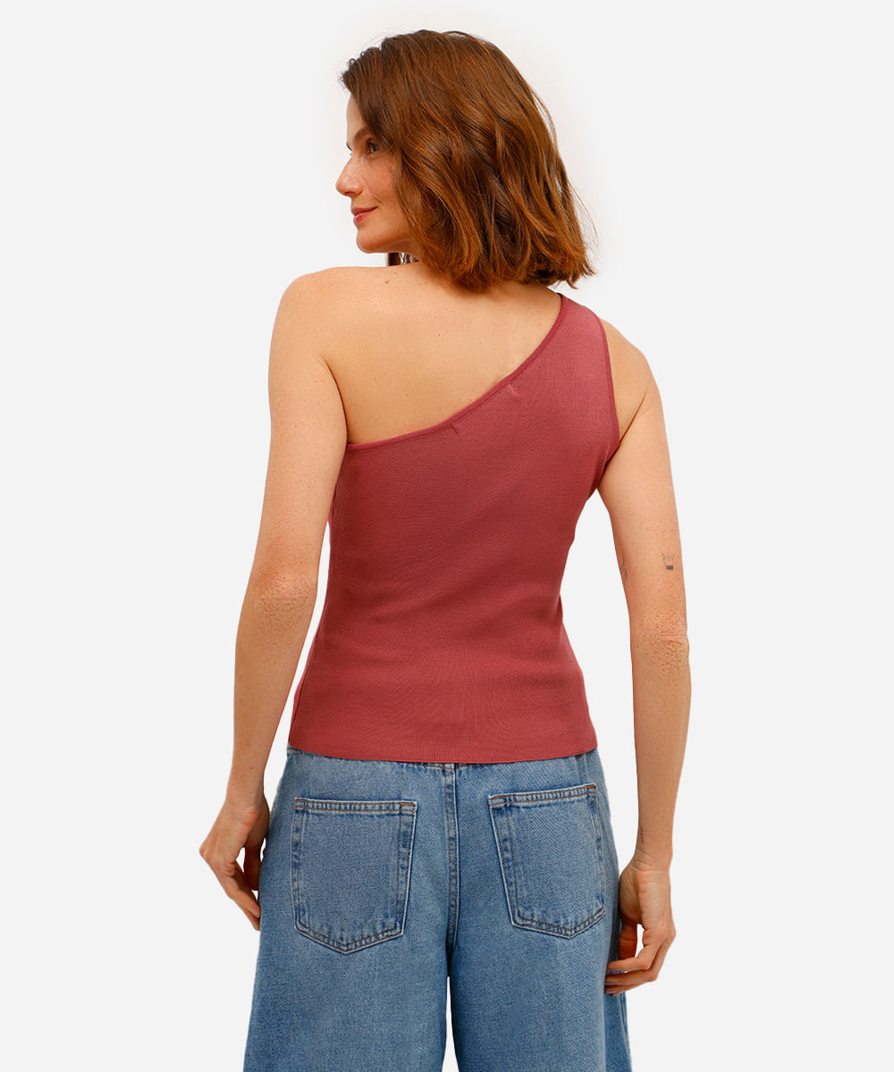 blusa ombro único feminina de tricot rosa