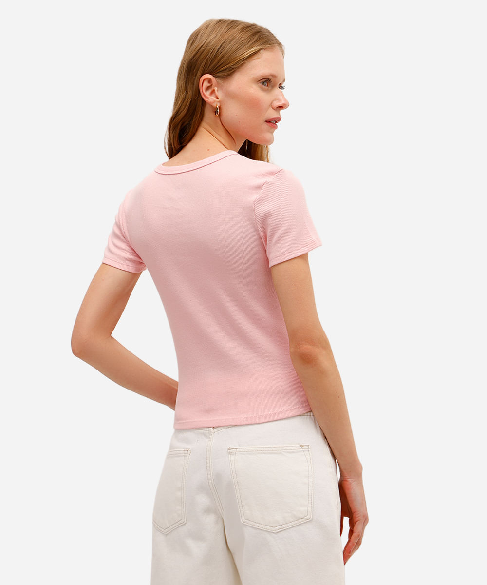 camiseta baby look feminina manga curta kuromi rosa