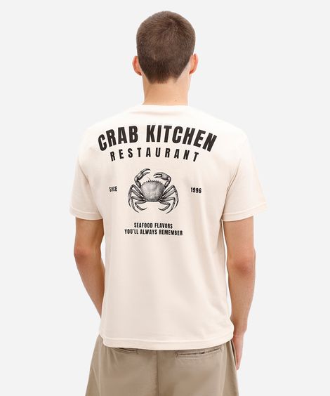 camiseta masculina de algodão estampada bege