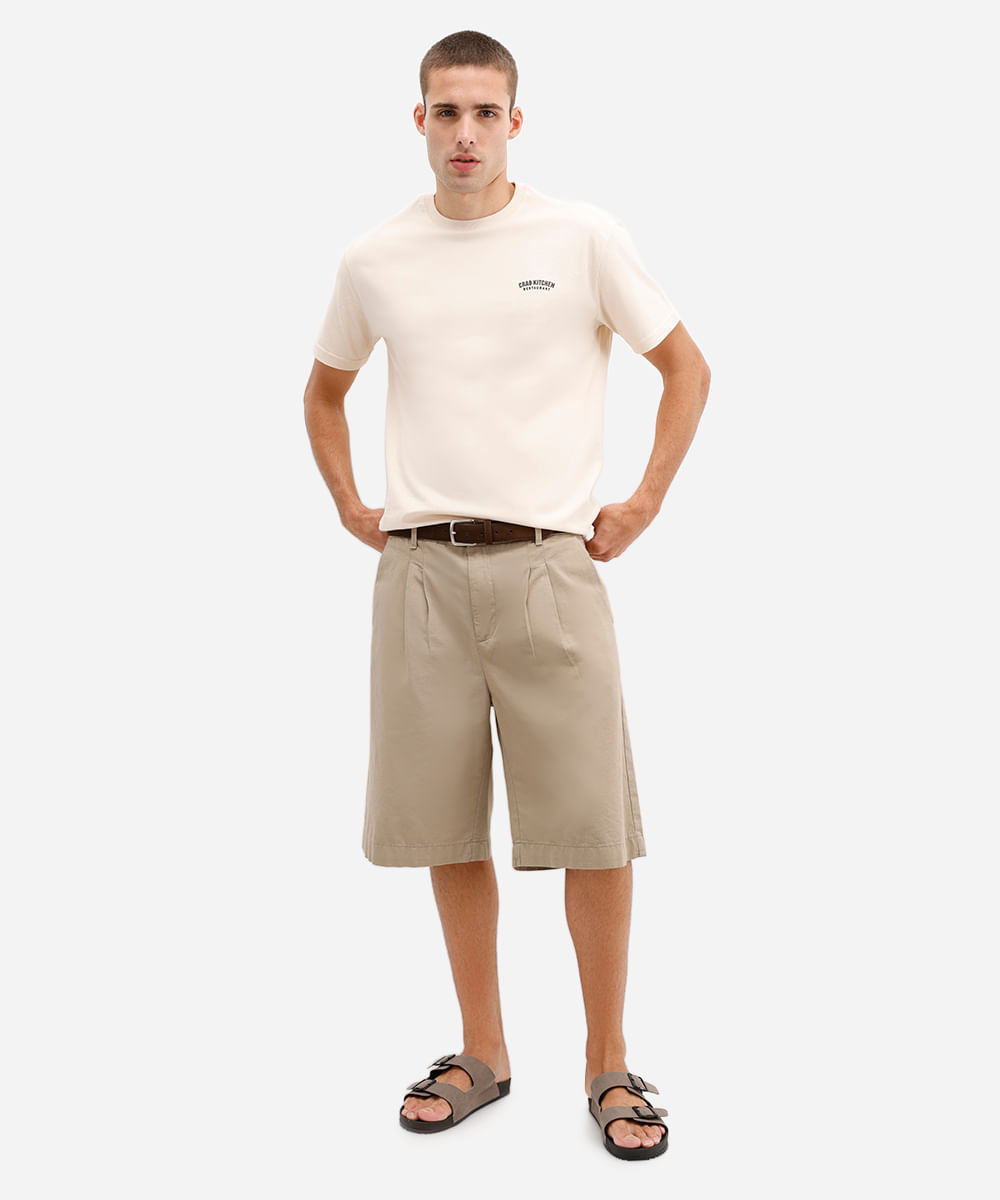 camiseta masculina de algodão estampada bege