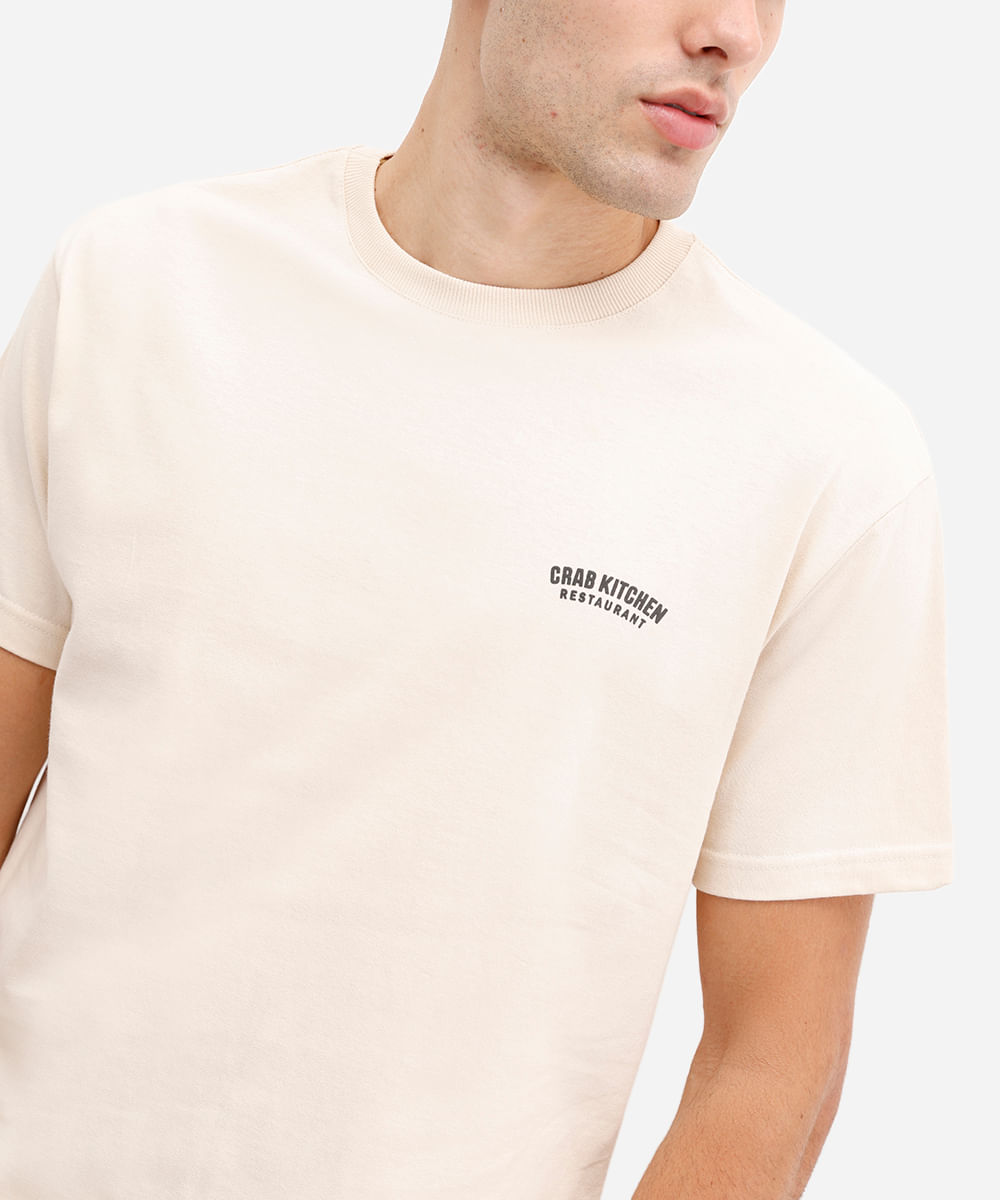 camiseta masculina de algodão estampada bege