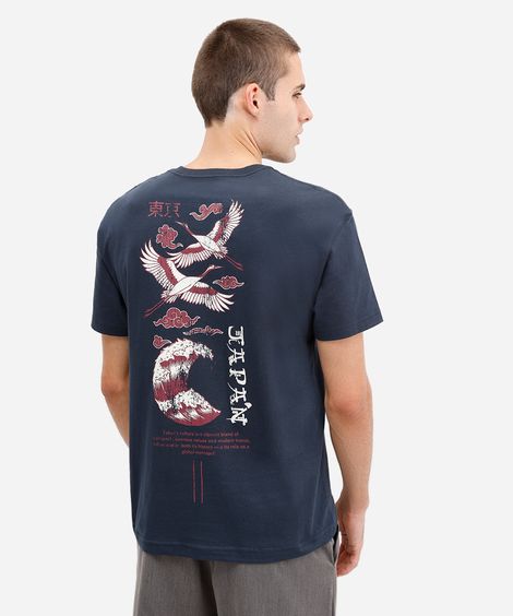camiseta masculina de algodão estampada azul