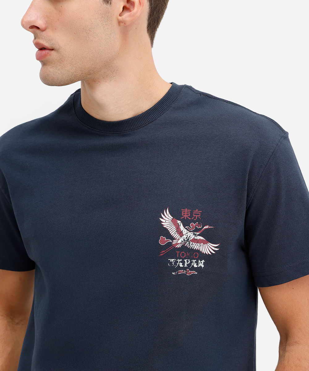 camiseta masculina de algodão estampada azul