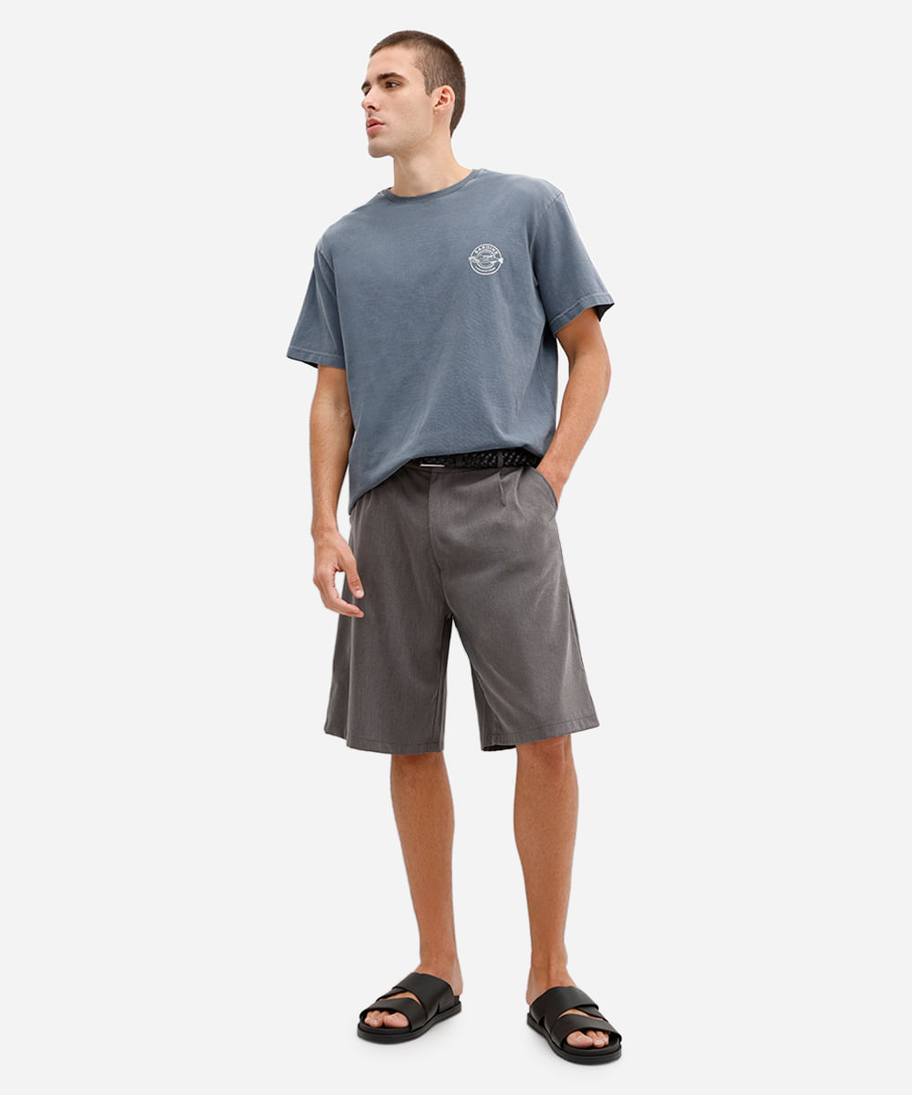 camiseta masculina de algodão estonada e estampada azul