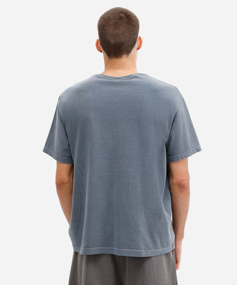 camiseta masculina de algodão estonada e estampada azul