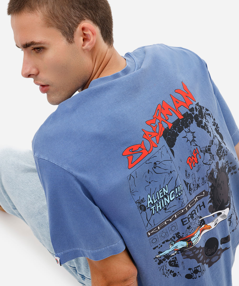 camiseta masculina estonada manga curta super homem  azul
