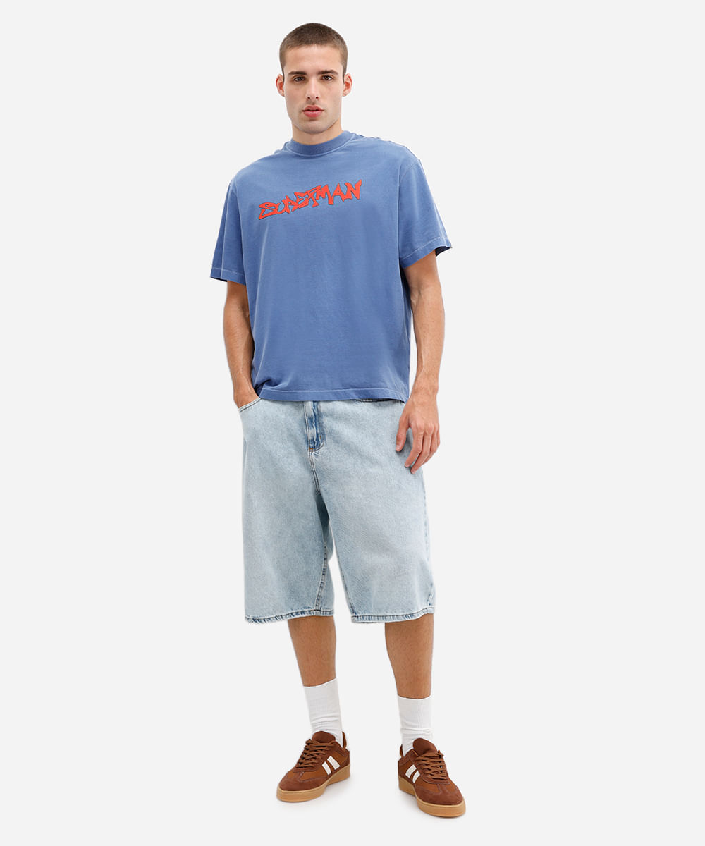 camiseta masculina estonada manga curta super homem  azul