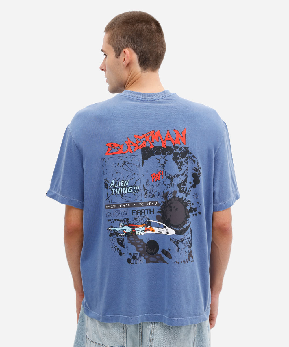 camiseta masculina estonada manga curta super homem  azul