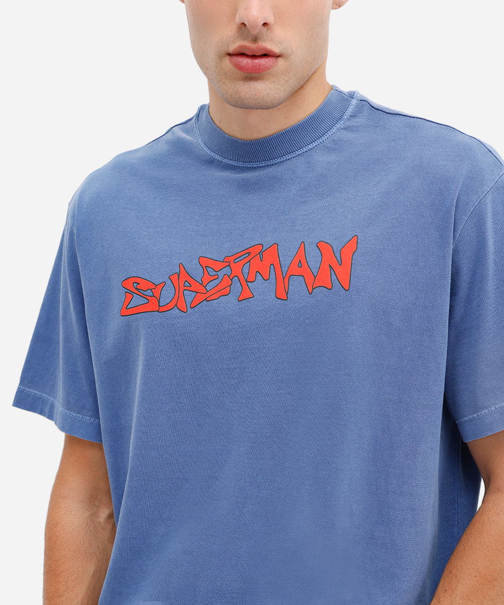 camiseta masculina estonada manga curta super homem  azul