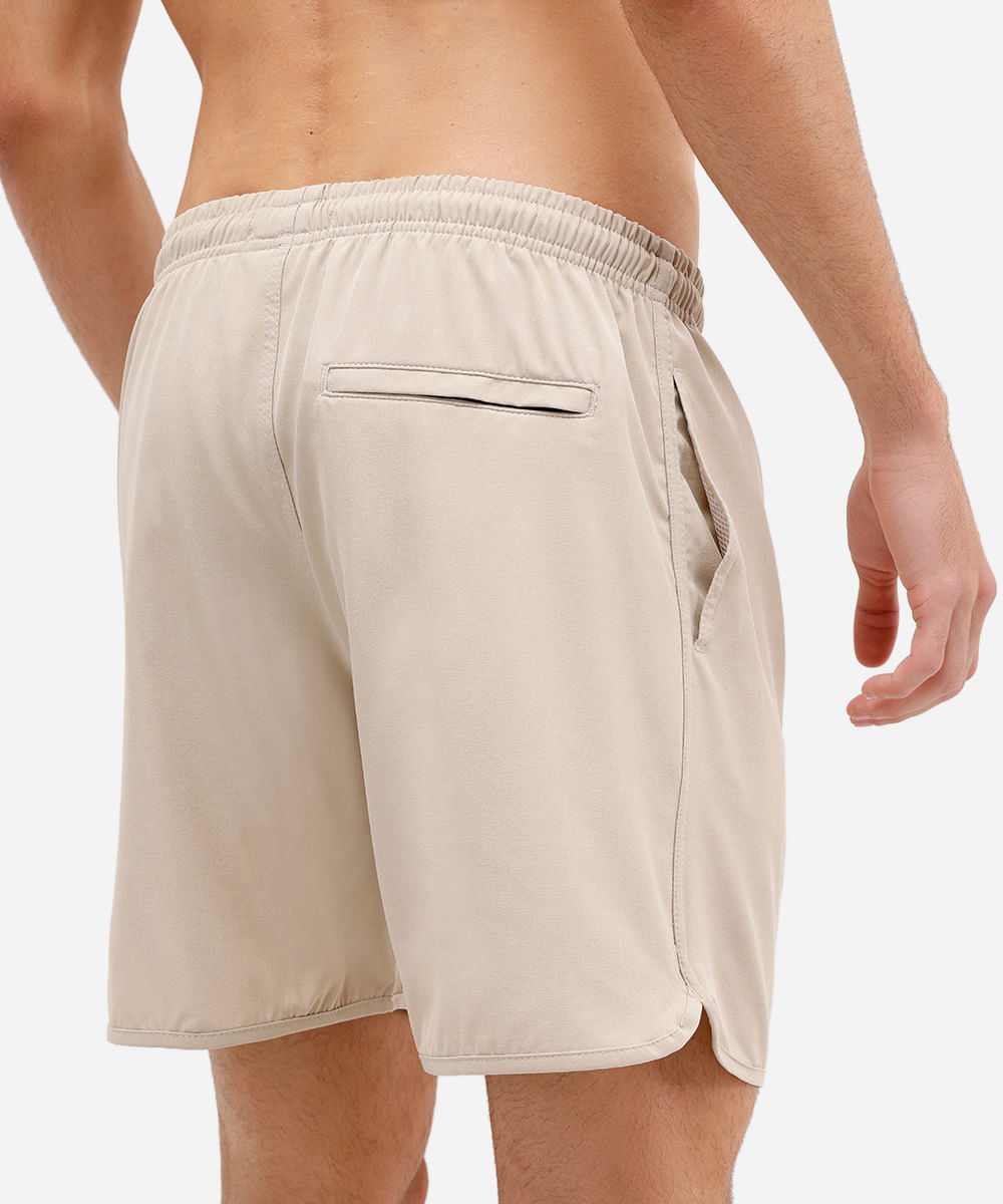 short masculino cós elástico bege