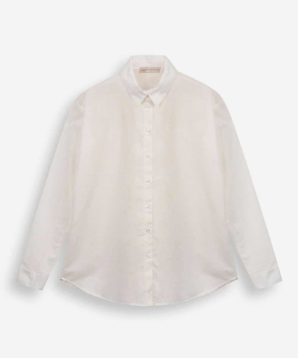 camisa de algodão juvenil manga longa off white
