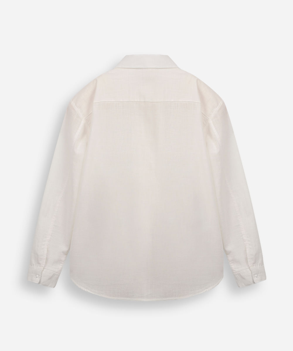 camisa de algodão juvenil manga longa off white
