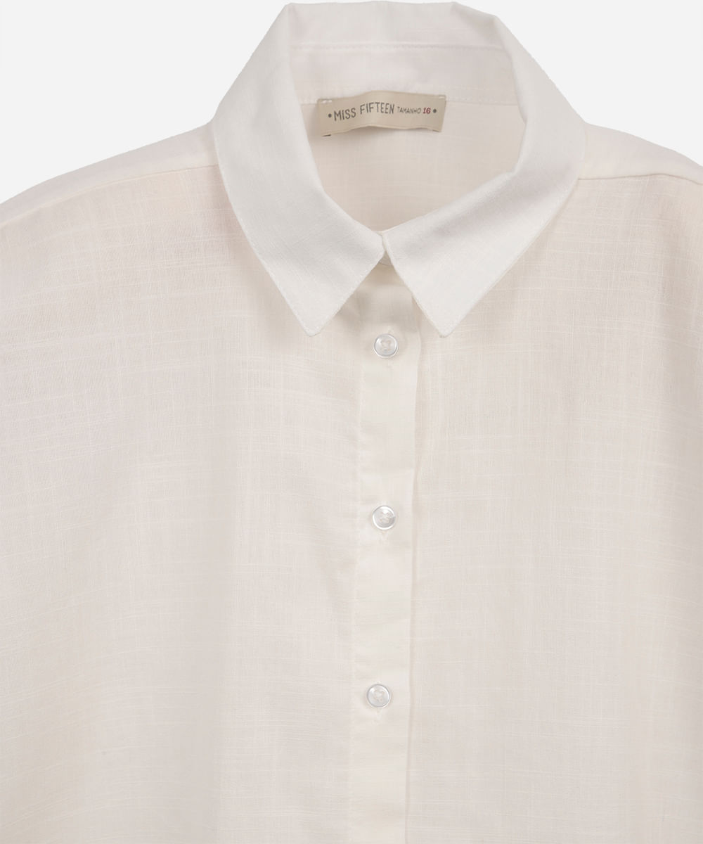 camisa de algodão juvenil manga longa off white