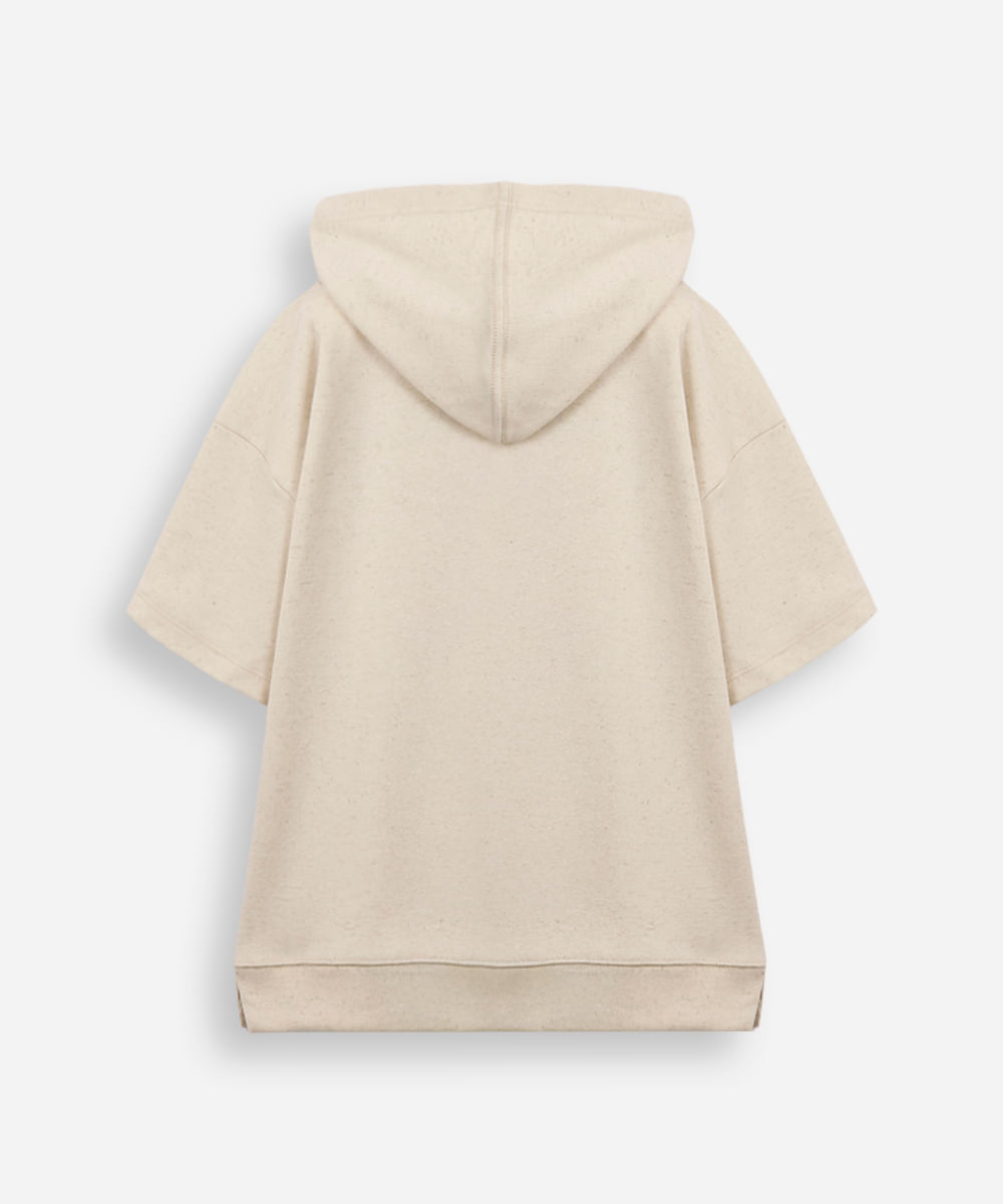 camiseta infantil manga curta com capuz e bolso bege