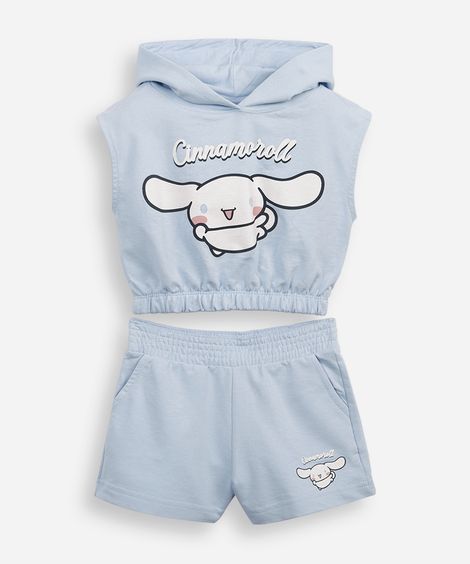 conjunto curto infantil com capuz cinnamoroll azul