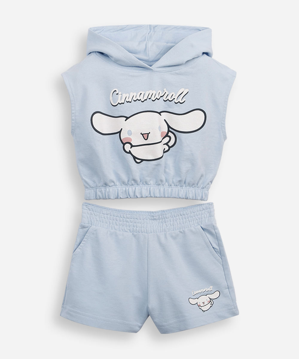 conjunto curto infantil com capuz cinnamoroll azul