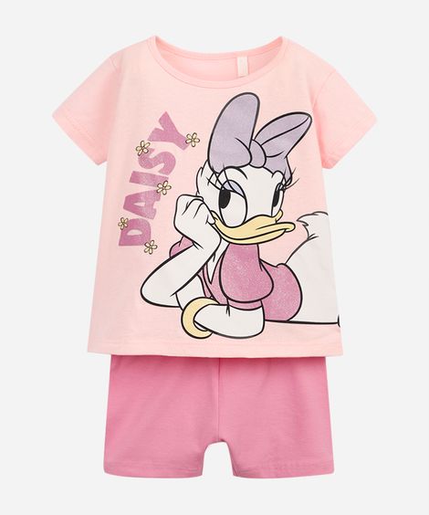 conjunto curto infantil de algodão margarida rosa