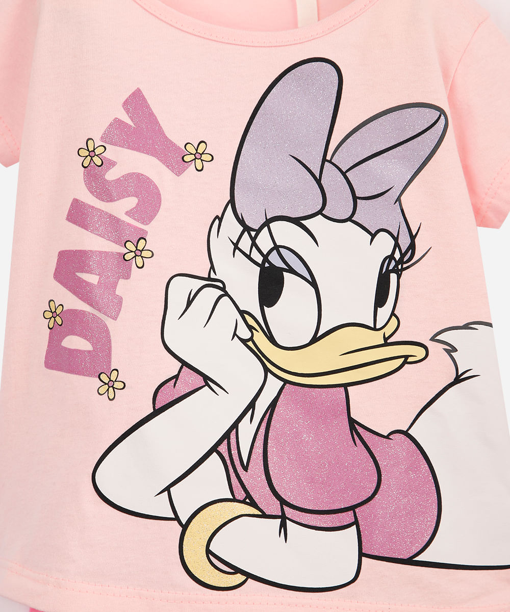 conjunto curto infantil de algodão margarida rosa
