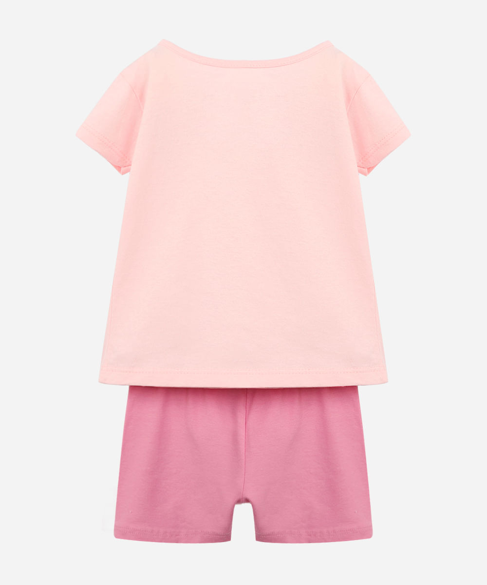 conjunto curto infantil de algodão margarida rosa