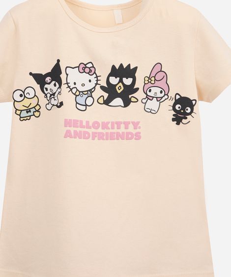 conjunto curto infantil de algodão hello kitty e amigos bege