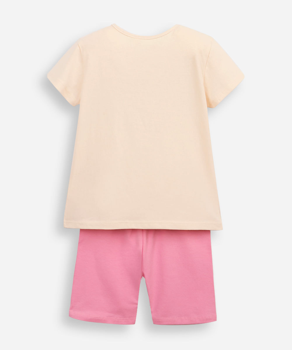 conjunto curto infantil de algodão hello kitty e amigos bege