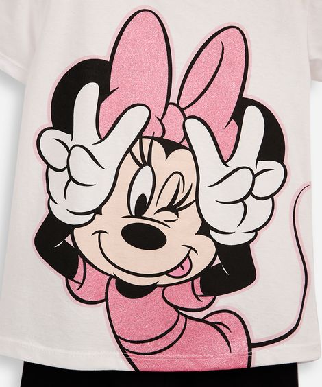 conjunto curto infantil de algodão minnie off white