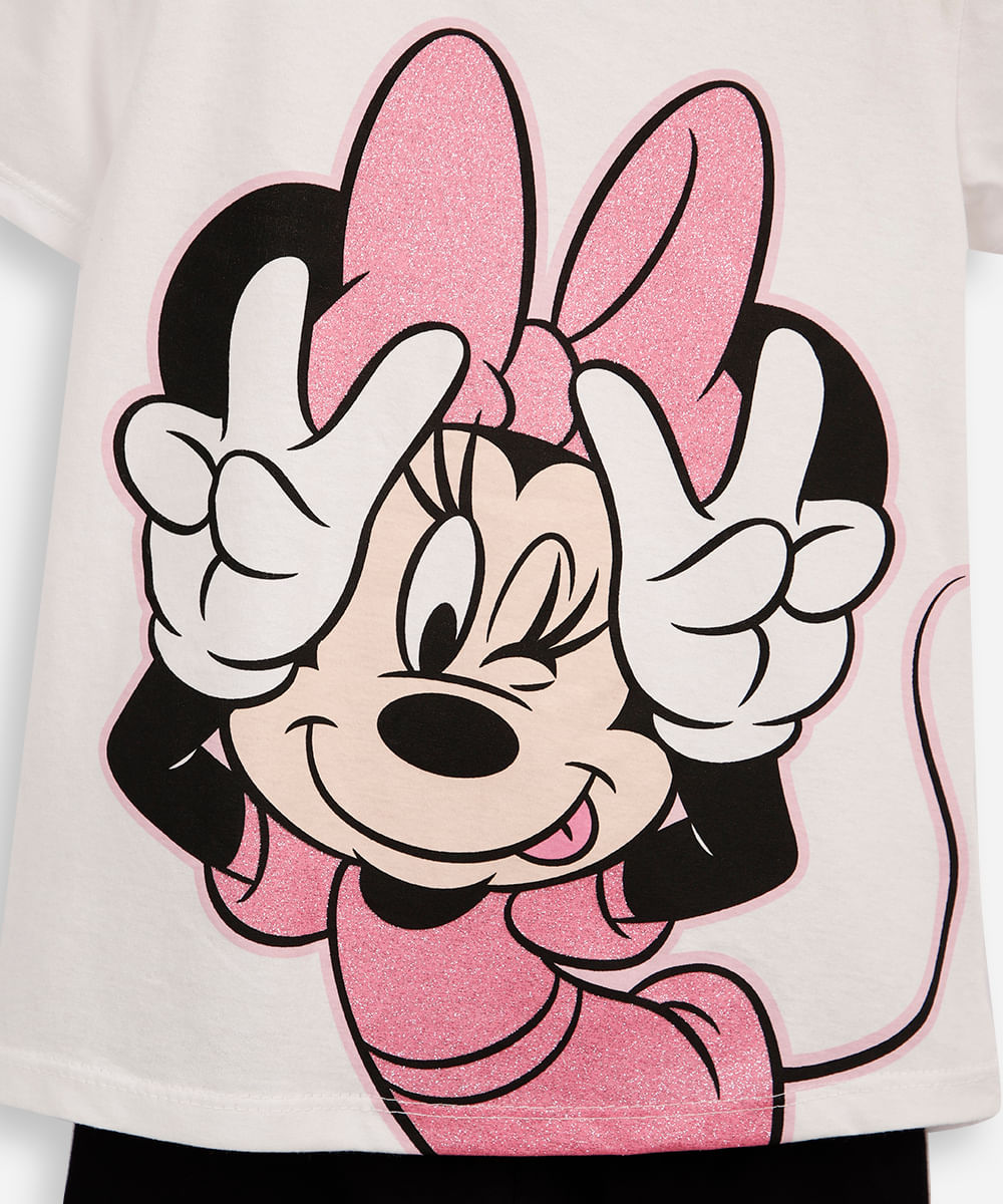 conjunto curto infantil de algodão minnie off white