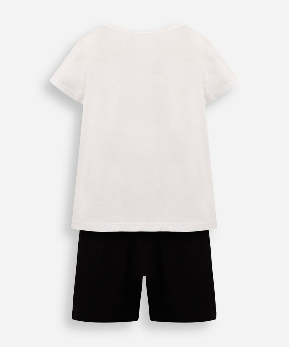 conjunto curto infantil de algodão minnie off white