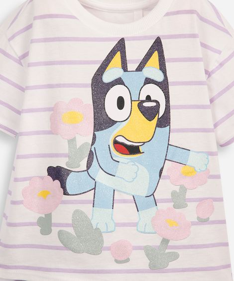conjunto curto infantil de algodão bluey listrado lilás