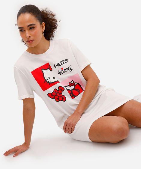 camisola feminina de algodão hello kitty off white