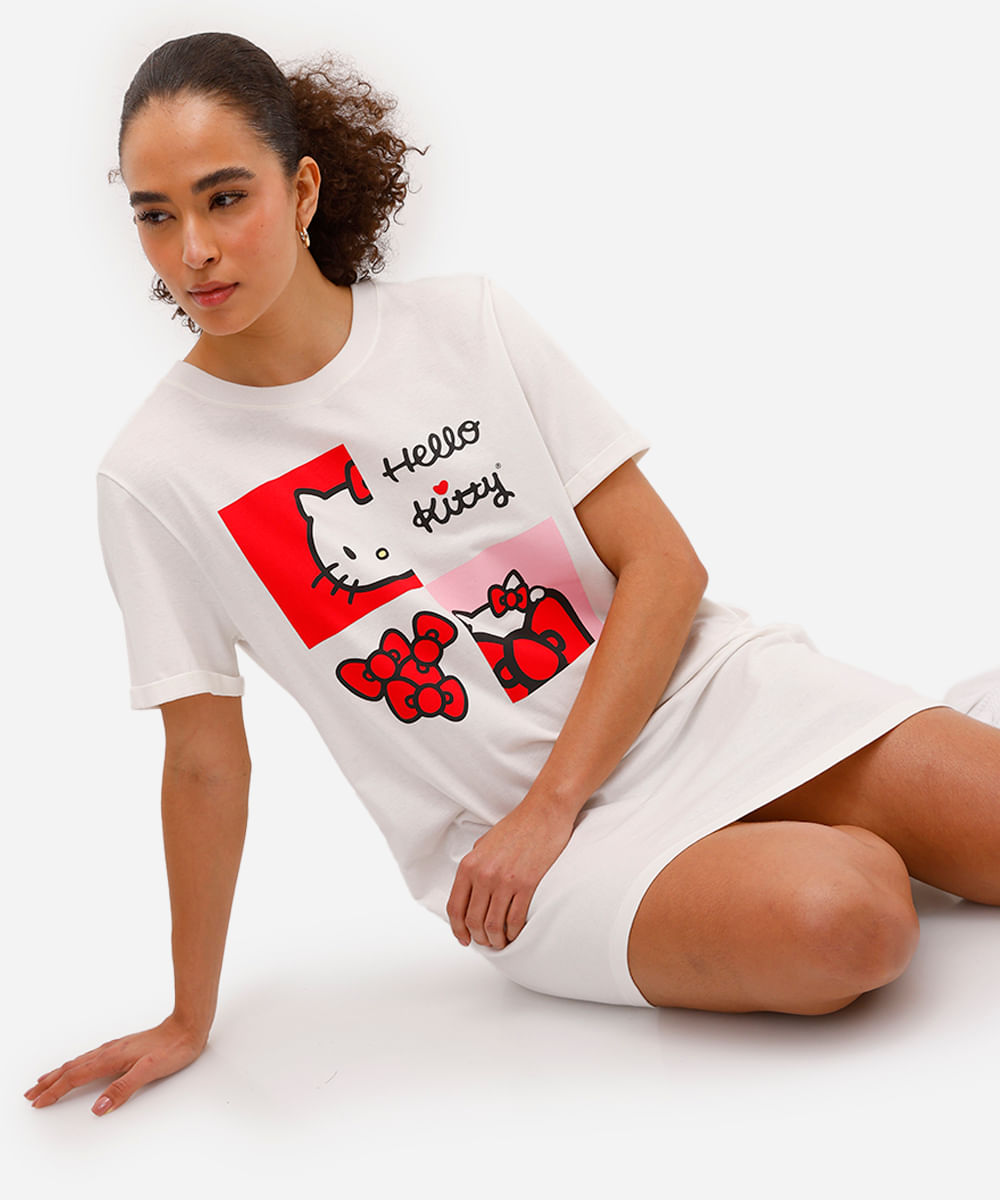 camisola feminina de algodão hello kitty off white