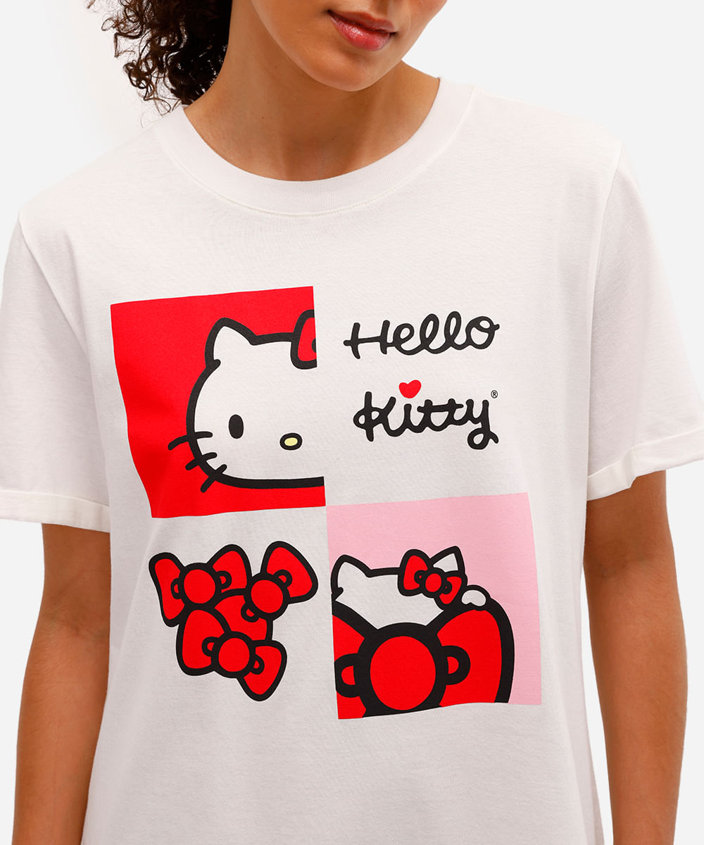 camisola feminina de algodão hello kitty off white