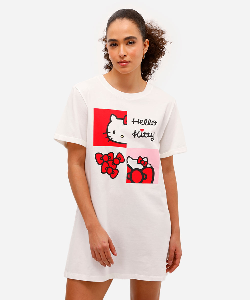 camisola feminina de algodão hello kitty off white